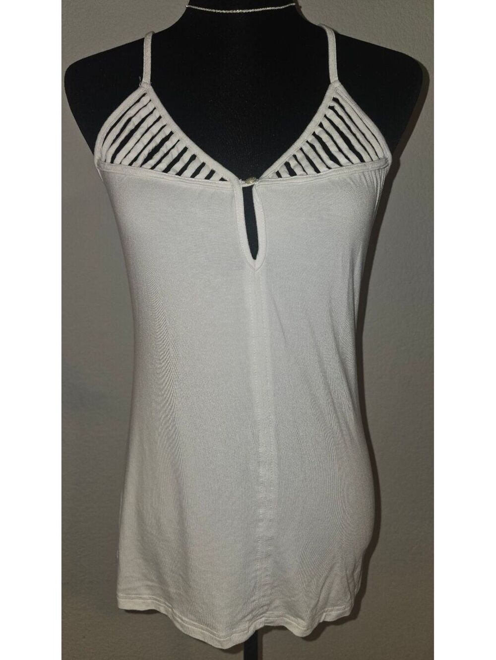 BK tred White Strappy Viscose Spandex Tank Top, Size Large
